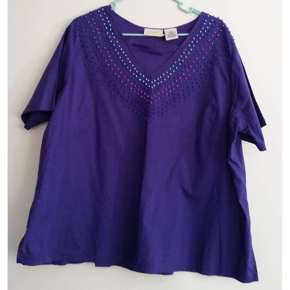 Brylane Beach Purple Beaded Shirt